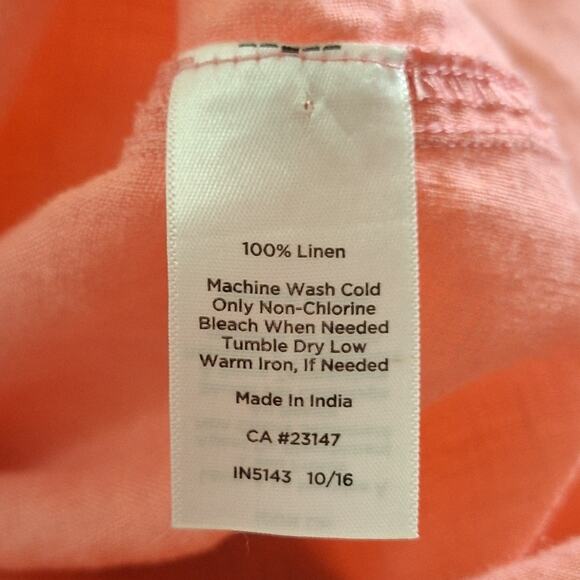 Talbots Shirt Womens XS 100% Linen Salmon Pink Oversized Comfy Popover Coastal - Picture 6 of 6